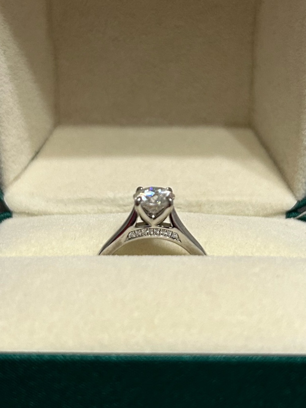 White Crystal Solitaire Engagement Ring in Silver-Tone
